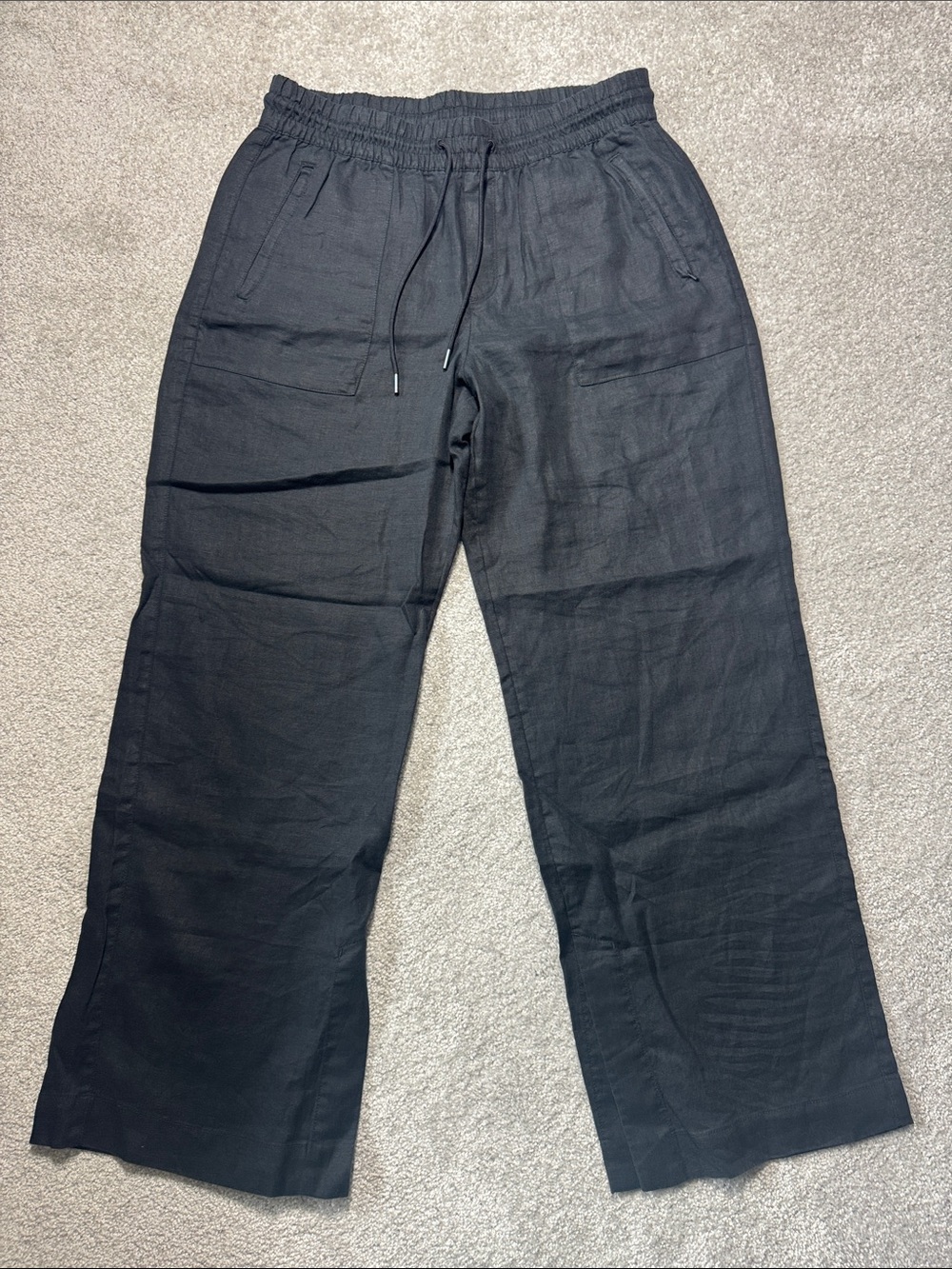 Athleta Black Elastic-Waist Linen Pants Women's Size M Split Hem Pull On Casual